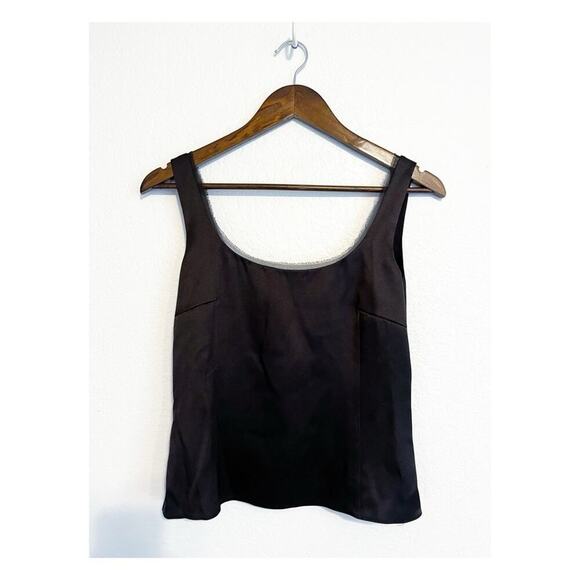 AKRIS Satin Silk Scoop Neck Raw Hem Tank Blouse Black Size 4 - Picture 2 of 10
